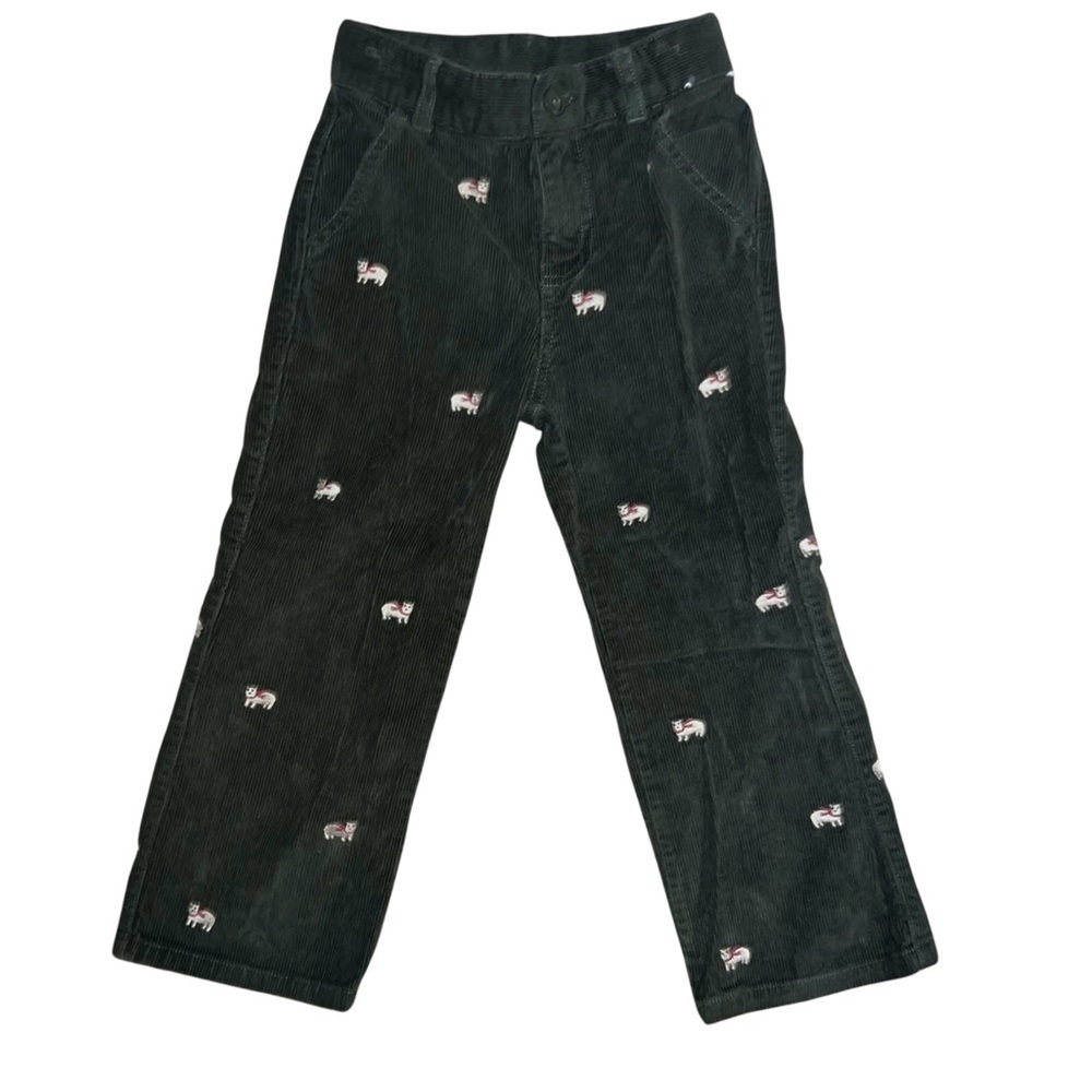 Gymboree Kids Dark Green Corduroy Pants with Embroidered Cats Size 4T